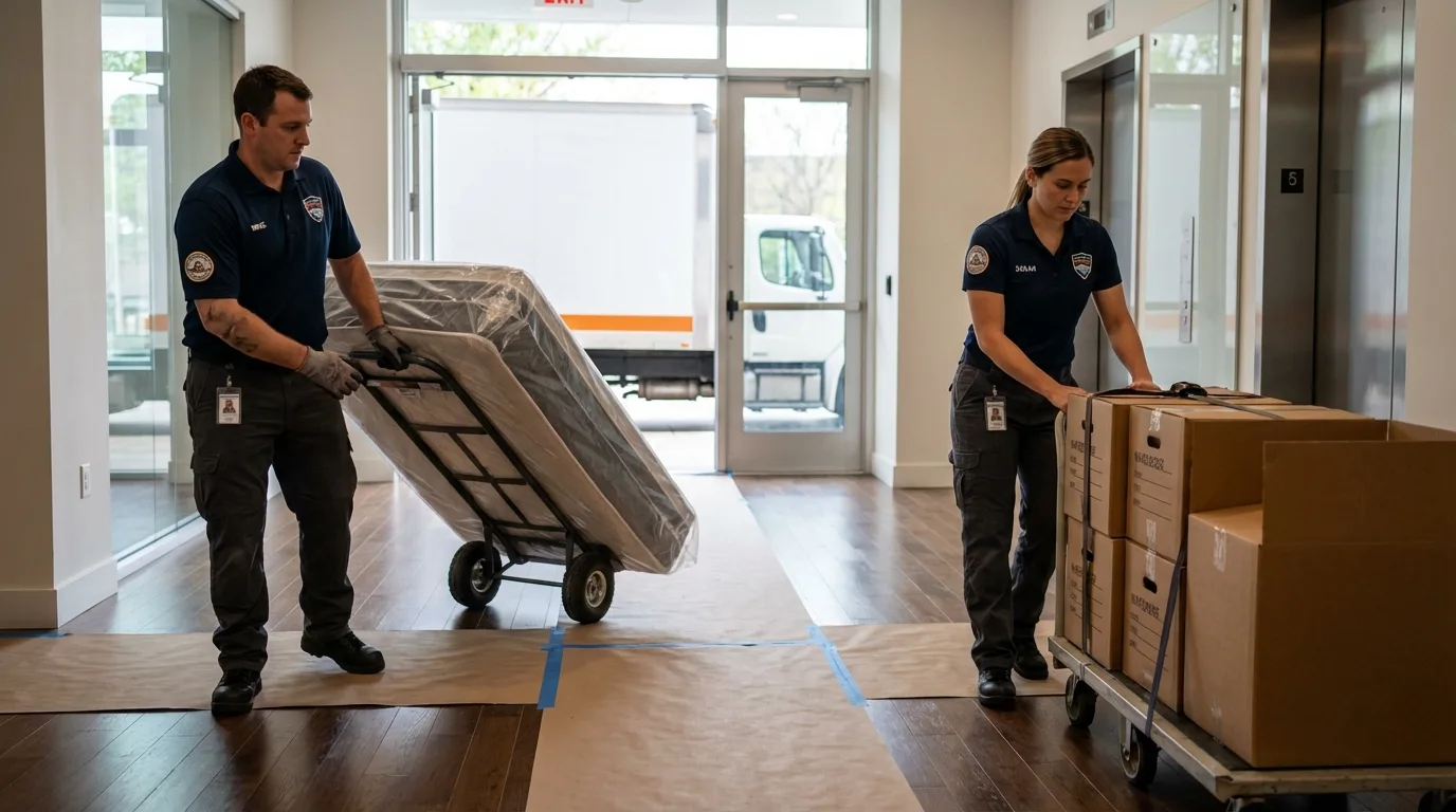 Professional apartment movers loading elevator in Jackson, OH